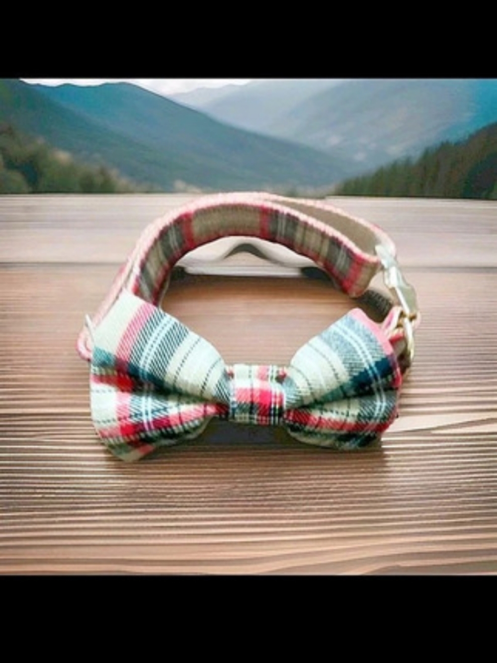 Plaid Dog Collar with Removable Gift Bow M